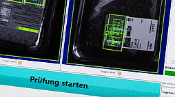 Das Display einer Prüfmaschine für die Verpackung von Fleischprodukten.